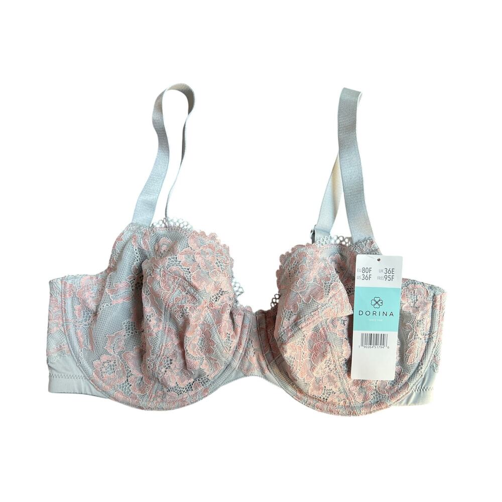 DORINA CLAIRE UNDERWIRE NON-PADDED LACE TWO-TONE BRA GRAY PINK 36F